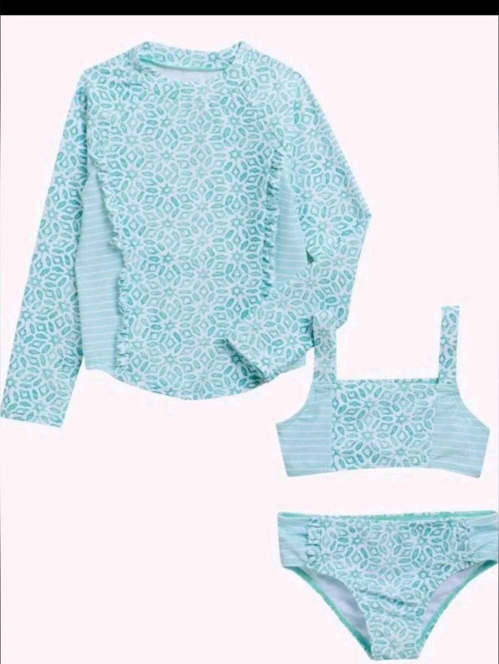 Jessica Simpson Girls Mint Aqua Patterned Rashguard Bikini Set